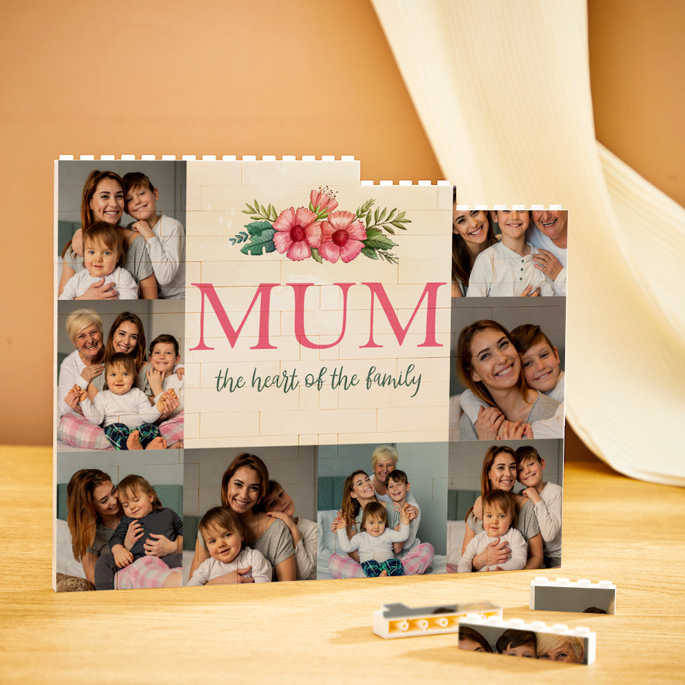 Custom Building Block Puzzle Horizontal Trio Photo Brick for Mum the Heart of the Family Mother's Day Gifts