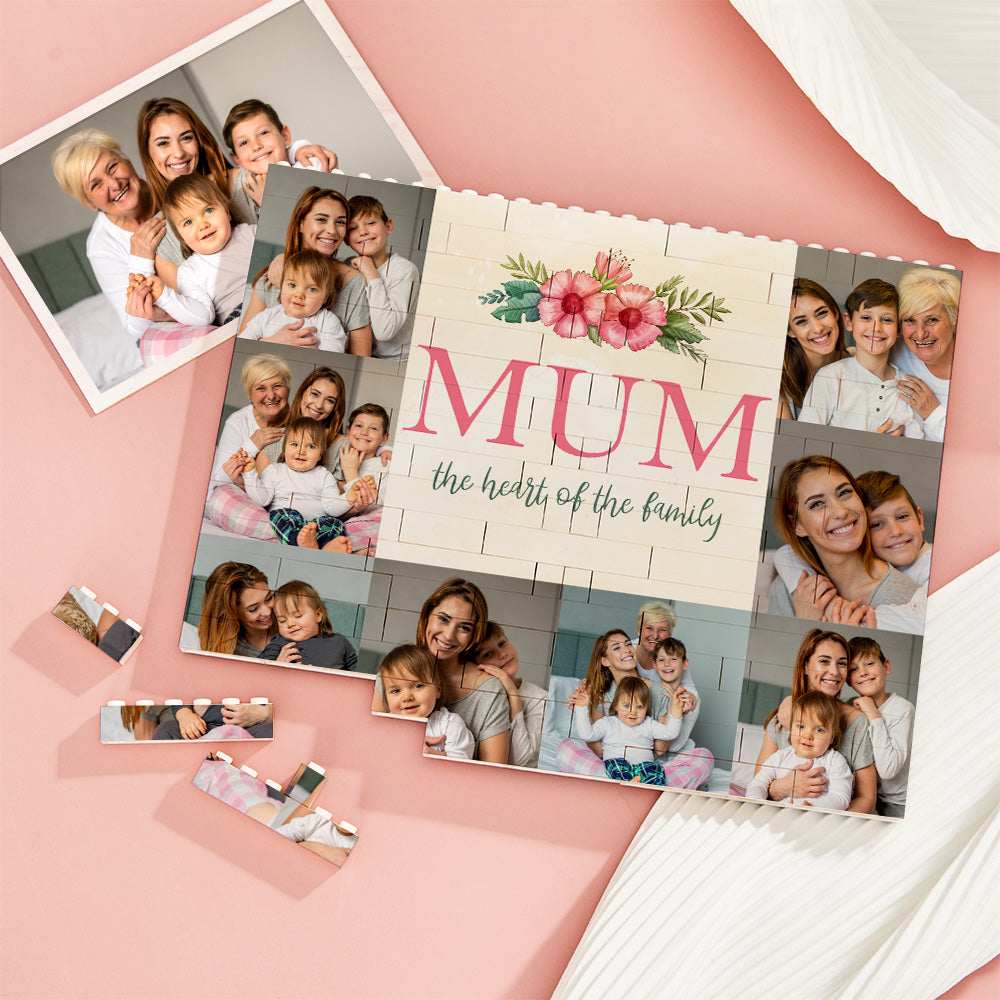 Custom Building Block Puzzle Horizontal Trio Photo Brick for Mum the Heart of the Family Mother's Day Gifts