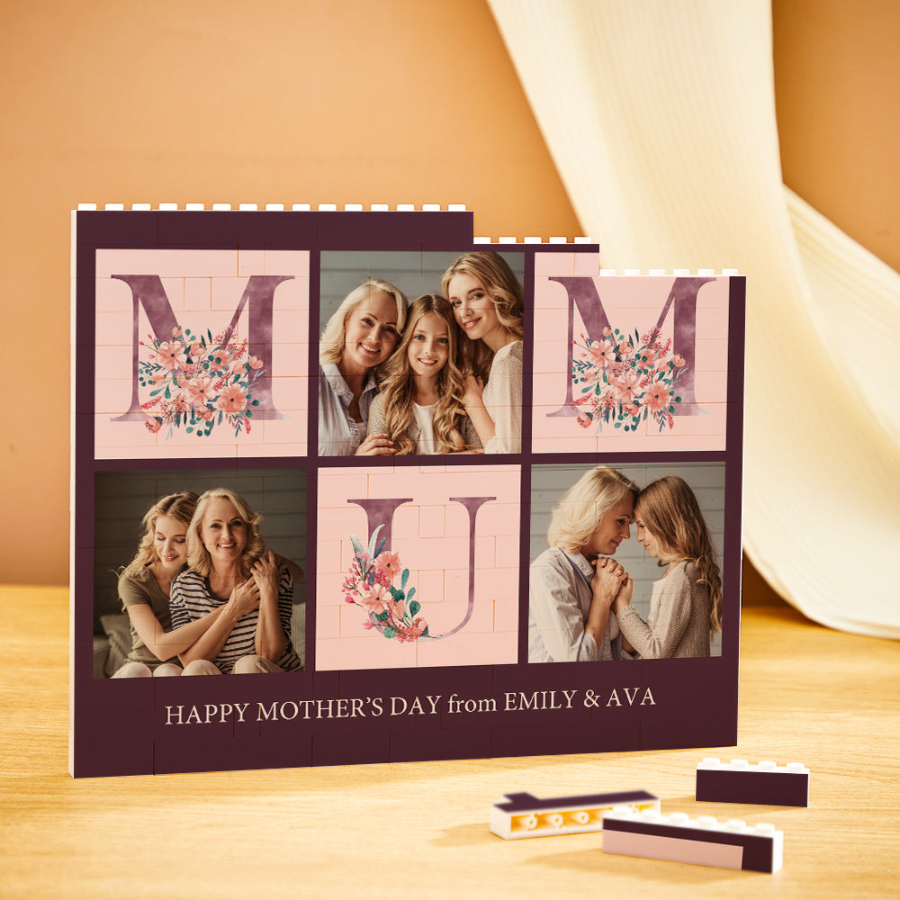 Custom Building Block Puzzle Horizontal Trio Photo Brick for Mum Happy Mother's Day