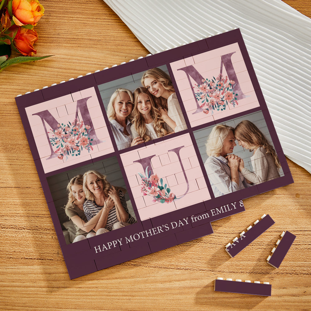 Custom Building Block Puzzle Horizontal Trio Photo Brick for Mum Happy Mother's Day