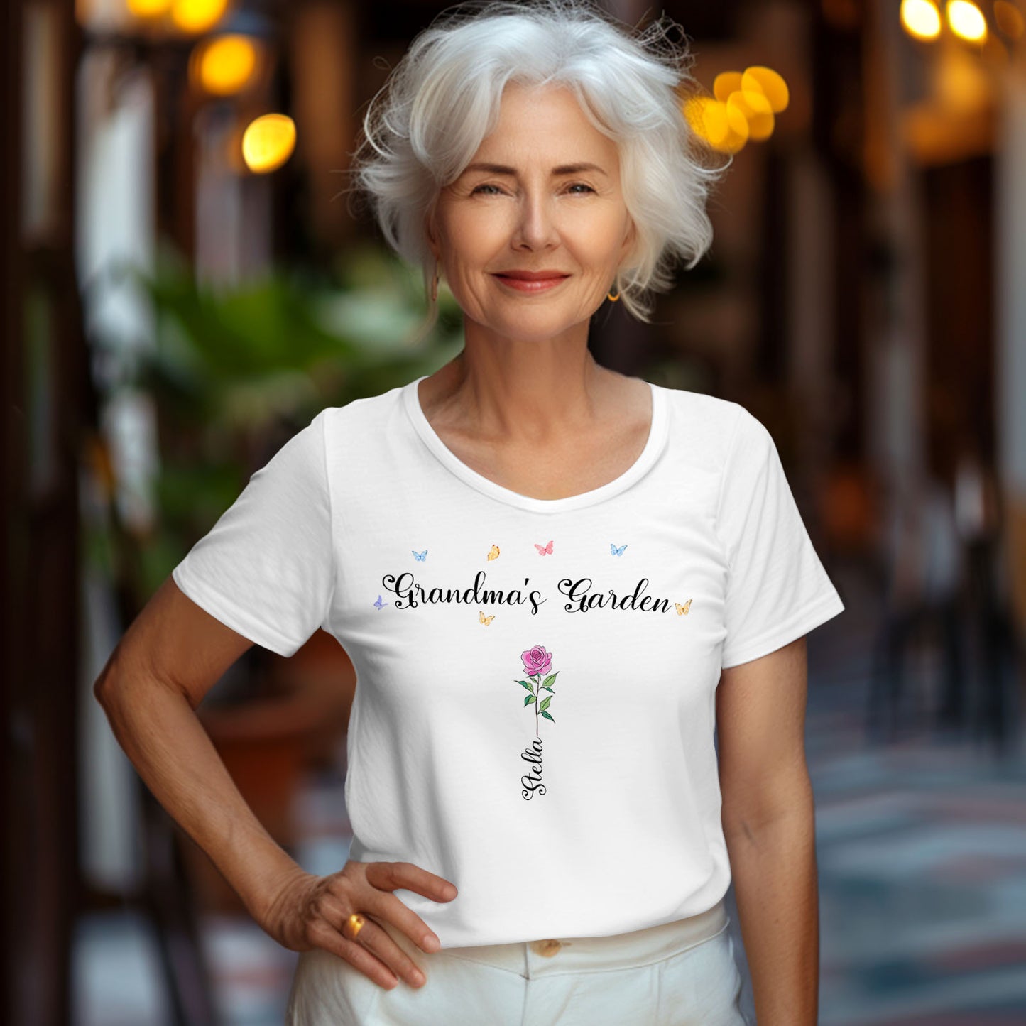 Custom Name Birth Flower Grandma's Garden T-Shirt - Personalised Mother's Day Gift for Grandma