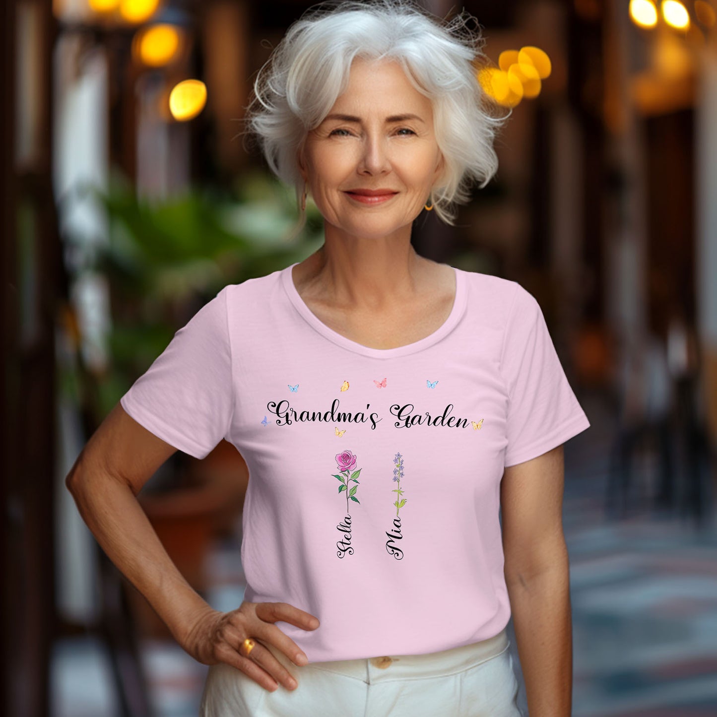 Custom Name Birth Flower Grandma's Garden T-Shirt - Personalised Mother's Day Gift for Grandma