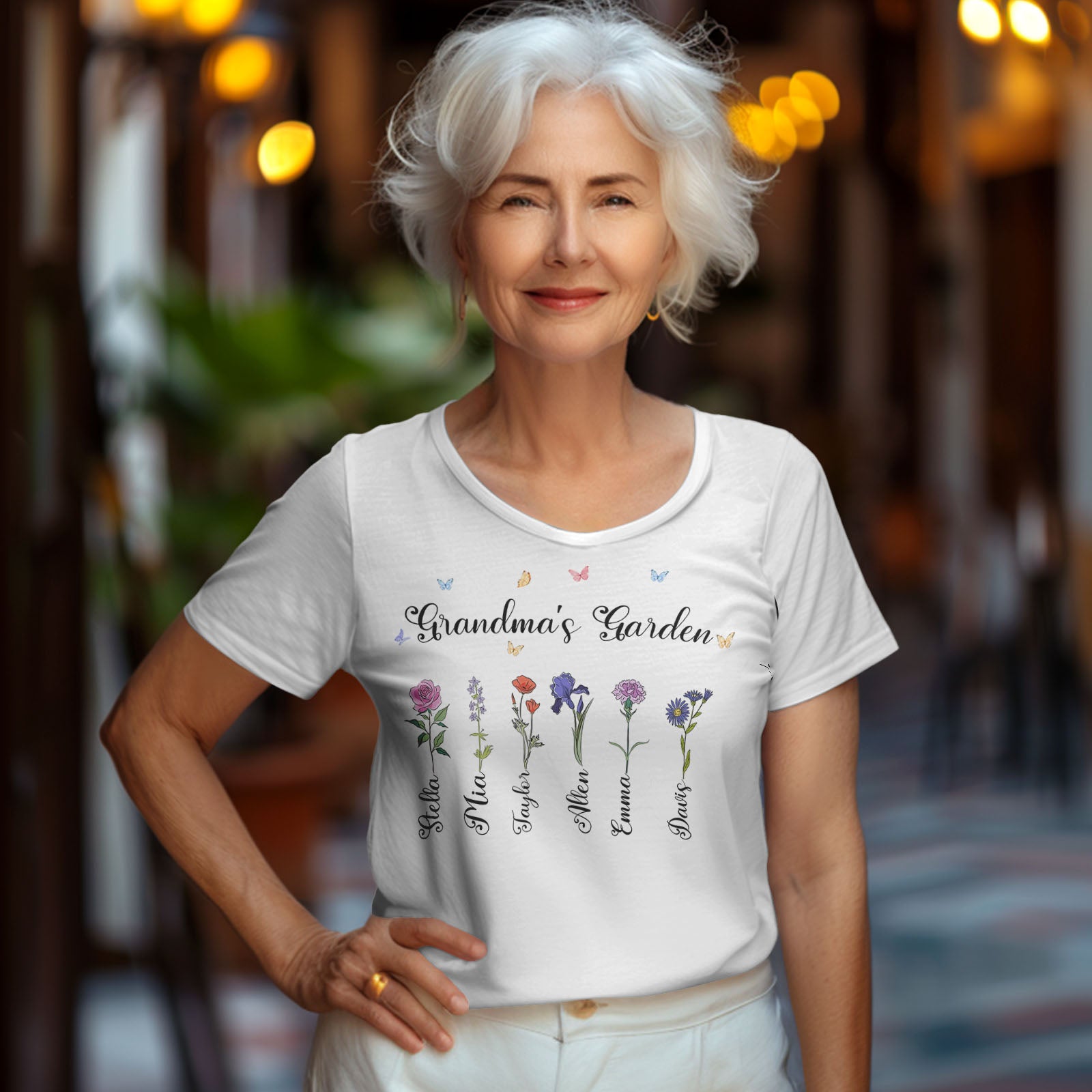 Custom Name Birth Flower Grandma's Garden T-Shirt - Personalised Mother's Day Gift for Grandma