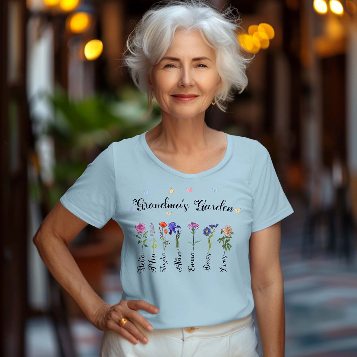 Custom Name Birth Flower Grandma's Garden T-Shirt - Personalised Mother's Day Gift for Grandma