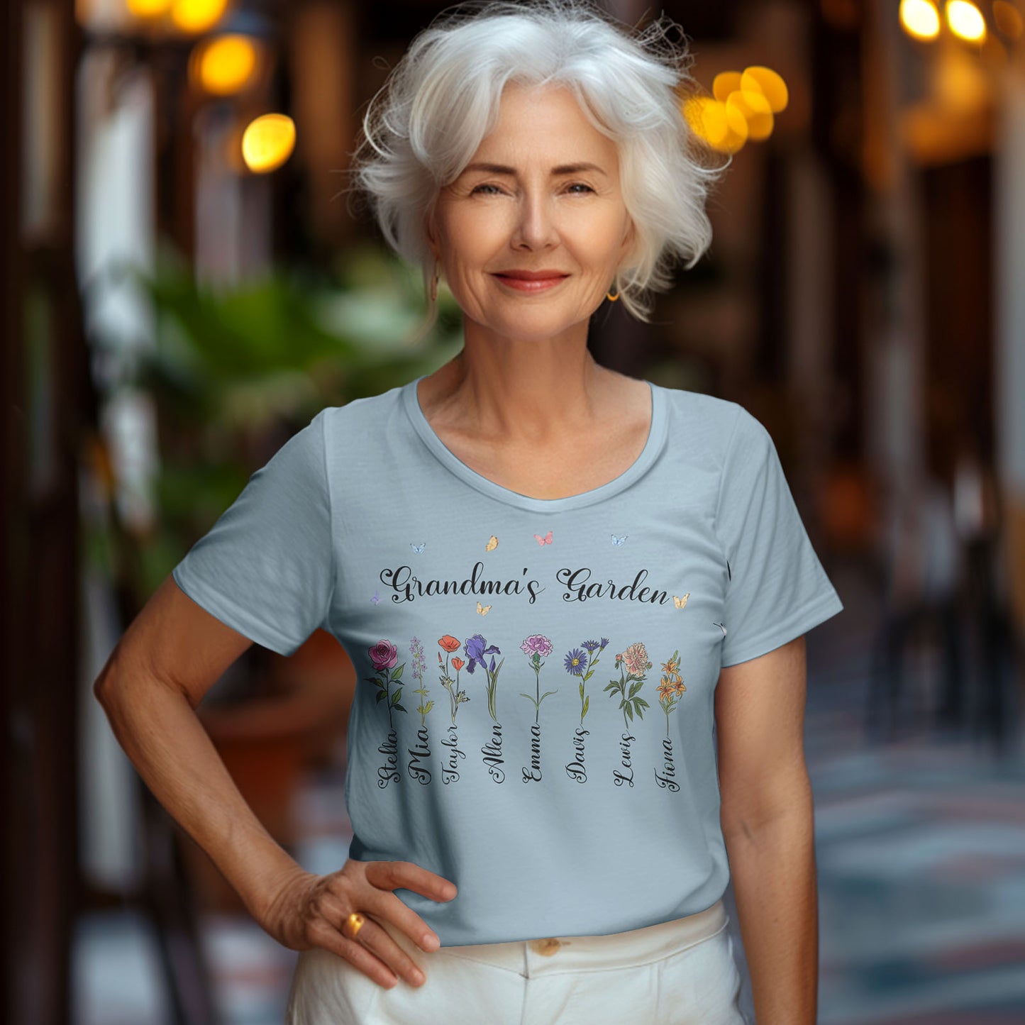 Custom Name Birth Flower Grandma's Garden T-Shirt - Personalised Mother's Day Gift for Grandma