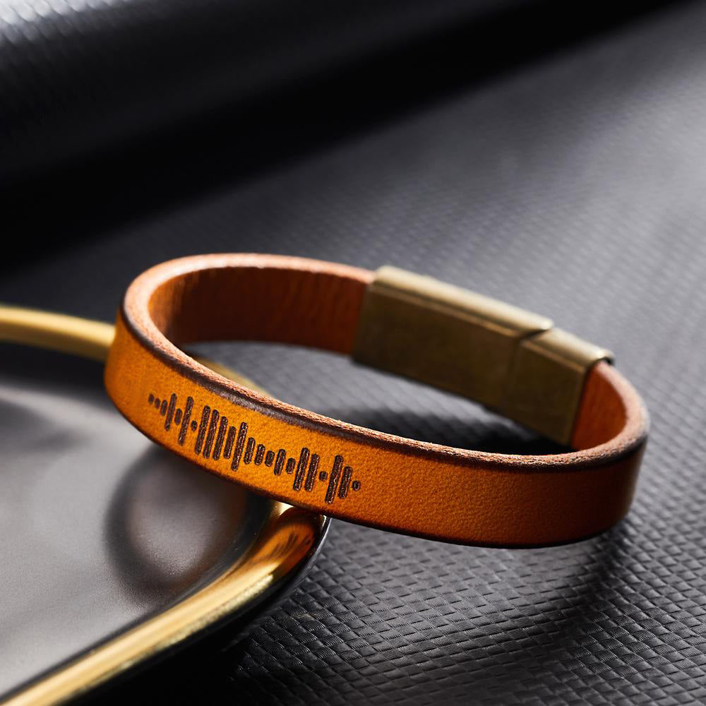 Custom Engraved Music Code Leather Bracelet with Strong Magnetic Clasp