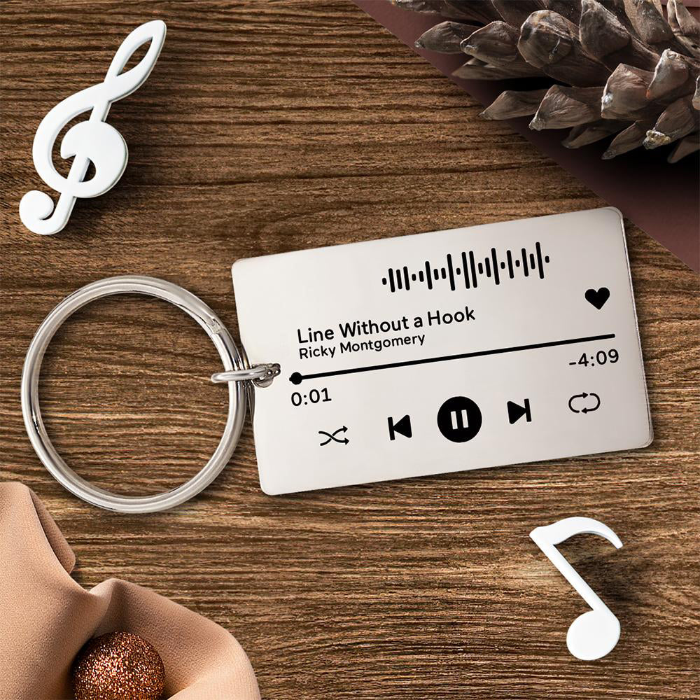 Keychain Custom Engraved Music Code Gifts For Him Black