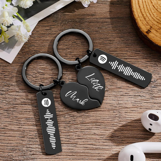 2 Personalised Heart Shape Spotify Code Keychain Valentine's Day Gift Engraved Name Keychain