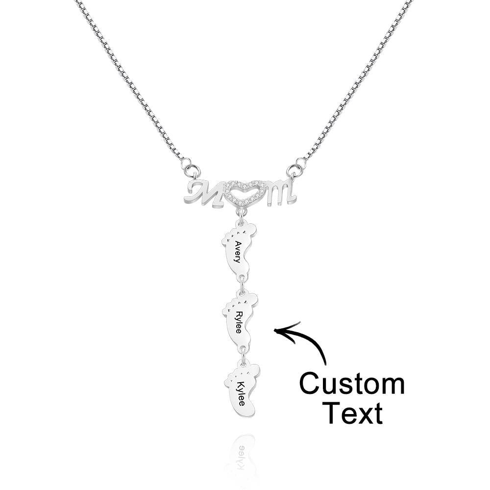 Custom Engraved Necklace Family Feet Mother's Day Gifts