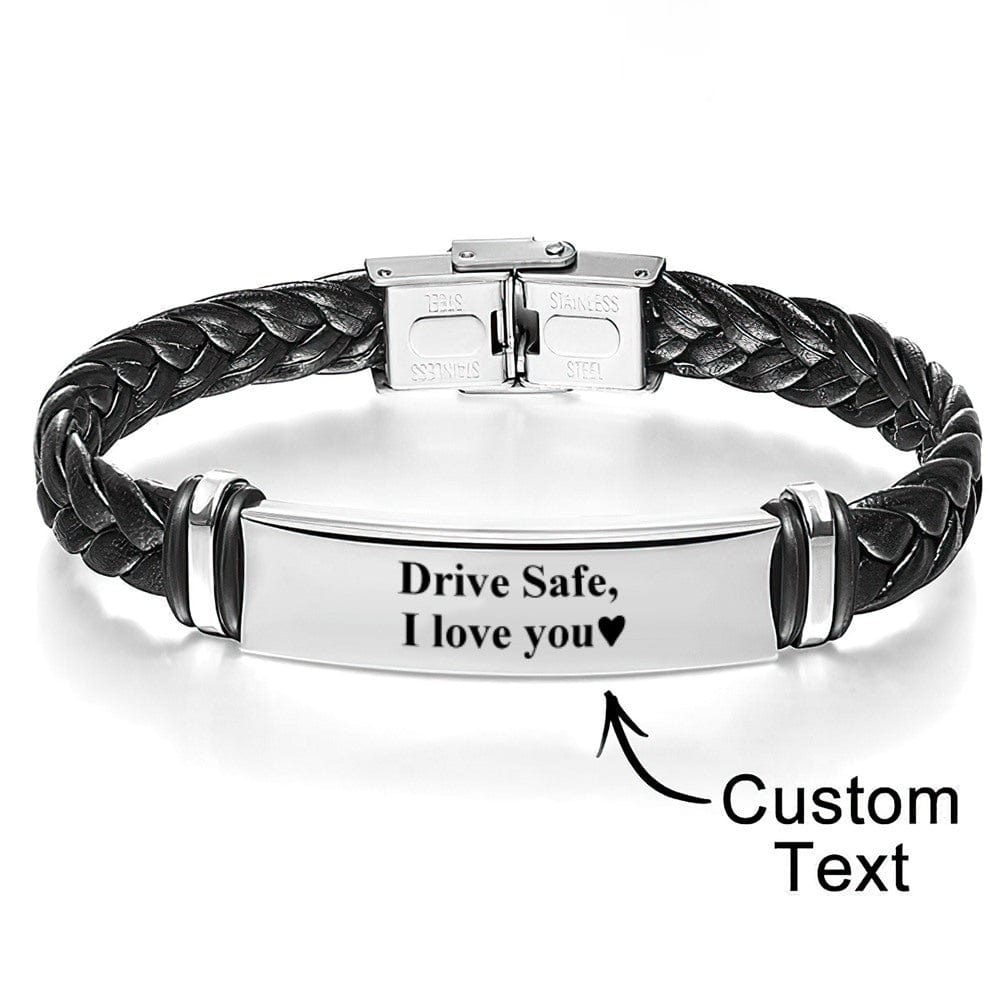 Custom Engraved Leather Bracelet Men's Bracelet - Drive Safe – Personal ...