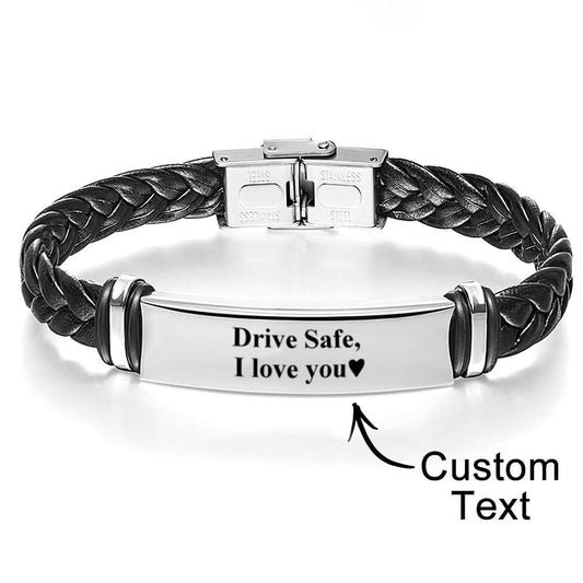 Custom Engraved Leather Bracelet Men's Bracelet - Drive Safe