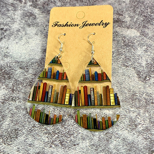 Cat Dog Book Earrings Funny Acrylic Bookshelf Earring Jewelry for Book Lover Gifts