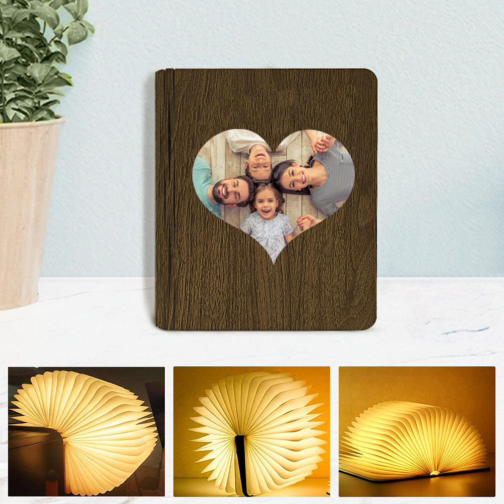 Custom Wooden Folding Book Lamp Magnetic Desk Night Light with Heart Picture