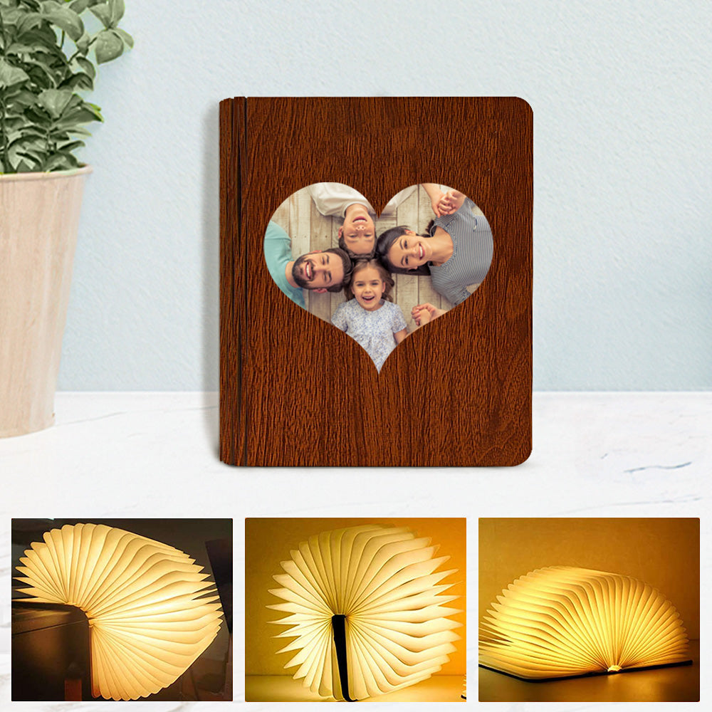 Custom Wooden Folding Book Lamp Magnetic Desk Night Light with Heart Picture