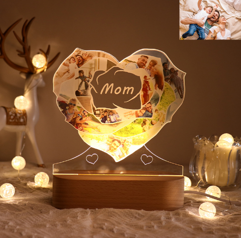 Custom Photo Heart Rose Puzzle Night Light with Your Photo & Text