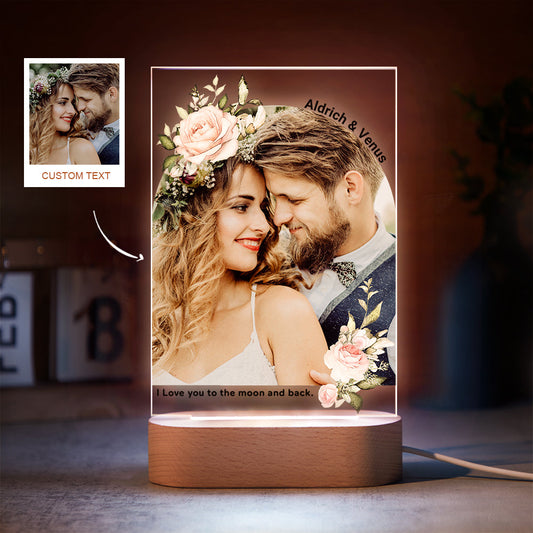 Custom Photo Print with Flowers Colorful Lamp Personalised Acrylic Night Light Engagement Gift