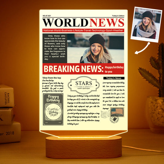 Custom Photo News Acrylic Sign Colorful Lamp Personalised 3D Printed Night Light Birthday Gifts