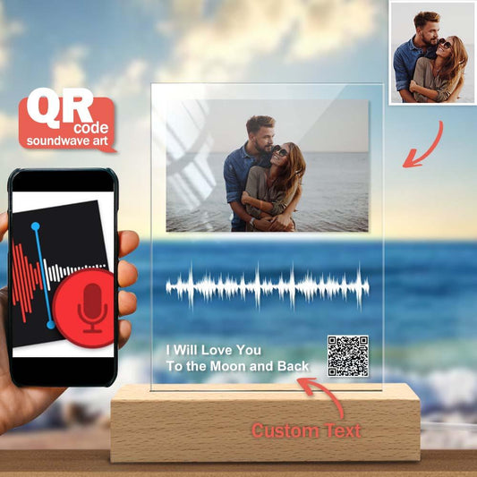 Custom Photo Plaque Night Light QR Code Engraved Sound Wave Lamp for Couple Gift