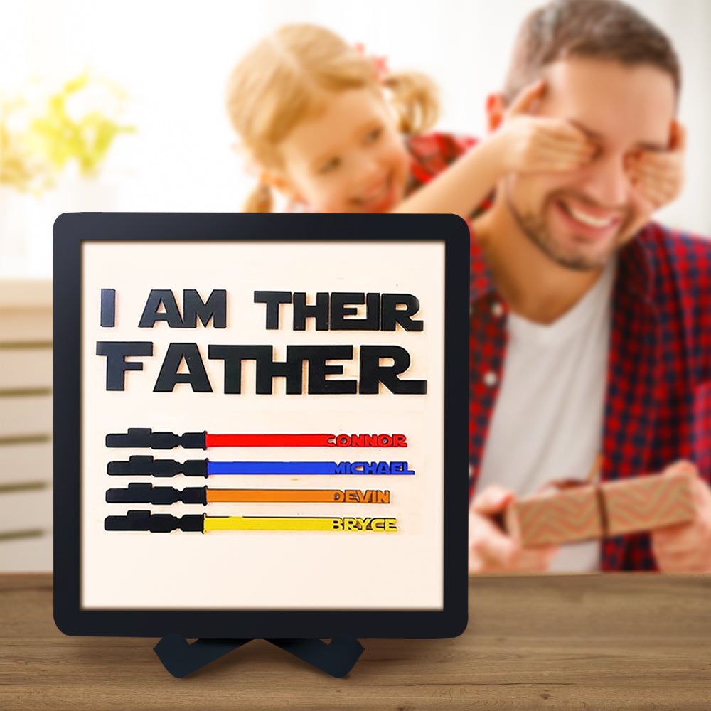 Custom Name Light Saber "I AM THEIR FATHER" Wooden Sign for Father's Day Gifts