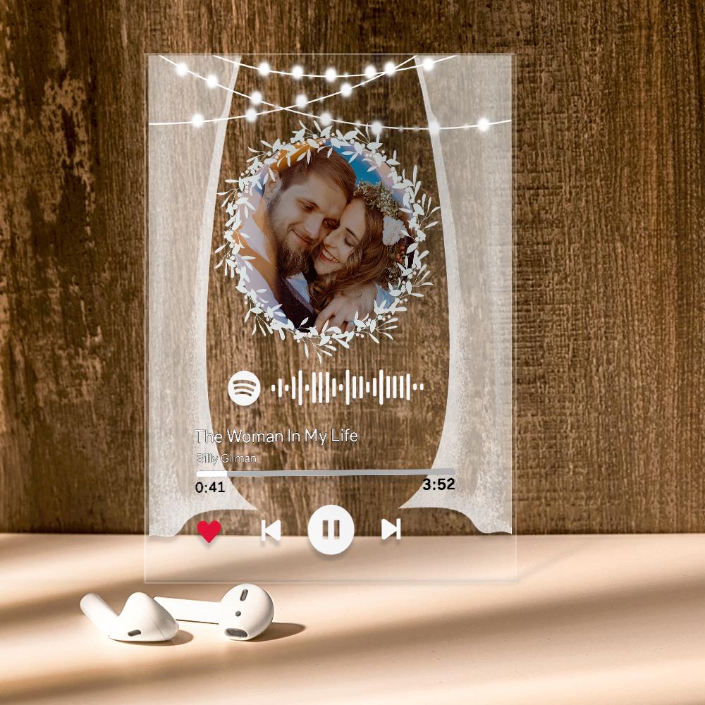 Custom Photo Marry Me Circular Scannable Spotify Code Music Plaque Night Light Personalised Acrylic Photo Frame