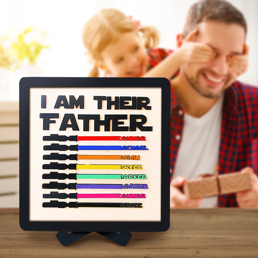 Custom Name Light Saber "I AM THEIR FATHER" Wooden Sign for Father's Day Gifts