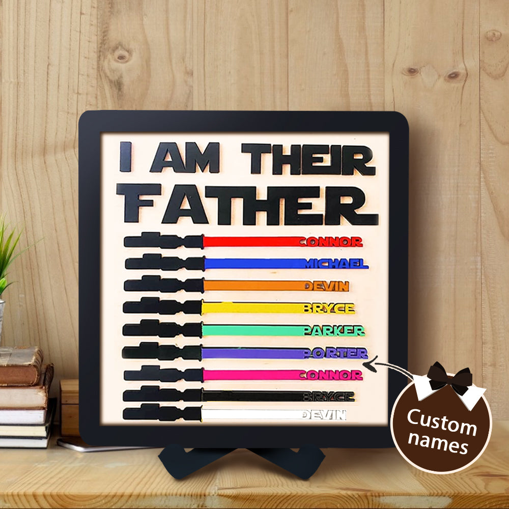 Custom Name Light Saber "I AM THEIR FATHER" Wooden Sign for Father's Day Gifts