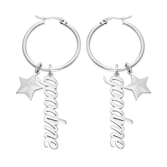 Custom Name Earrings With Little Star Simplicity Stainless Steel Earrings