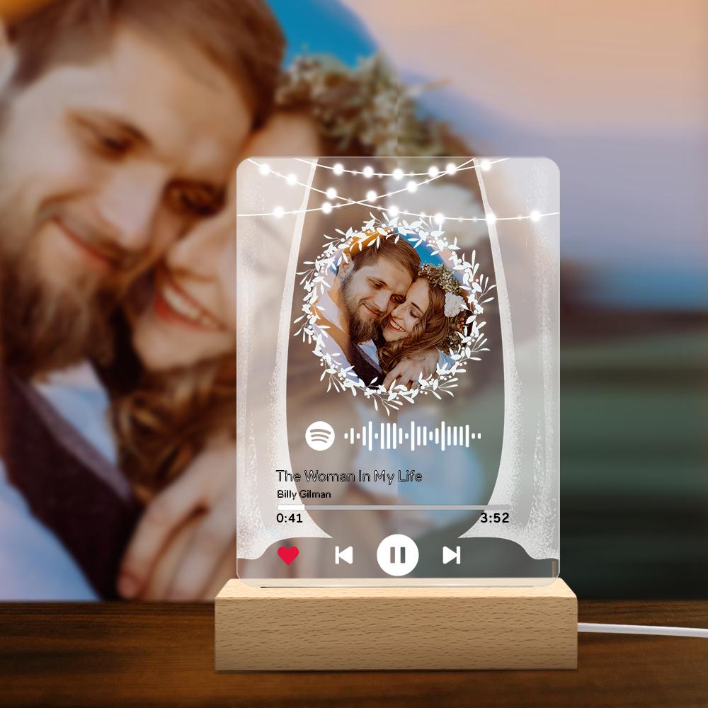 Custom Photo Marry Me Circular Scannable Spotify Code Music Plaque Night Light Personalised Acrylic Photo Frame