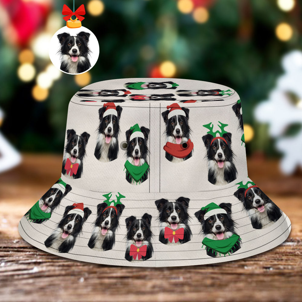 Custom Pet Christmas Bucket Hat Unisex Summer Beach Cap