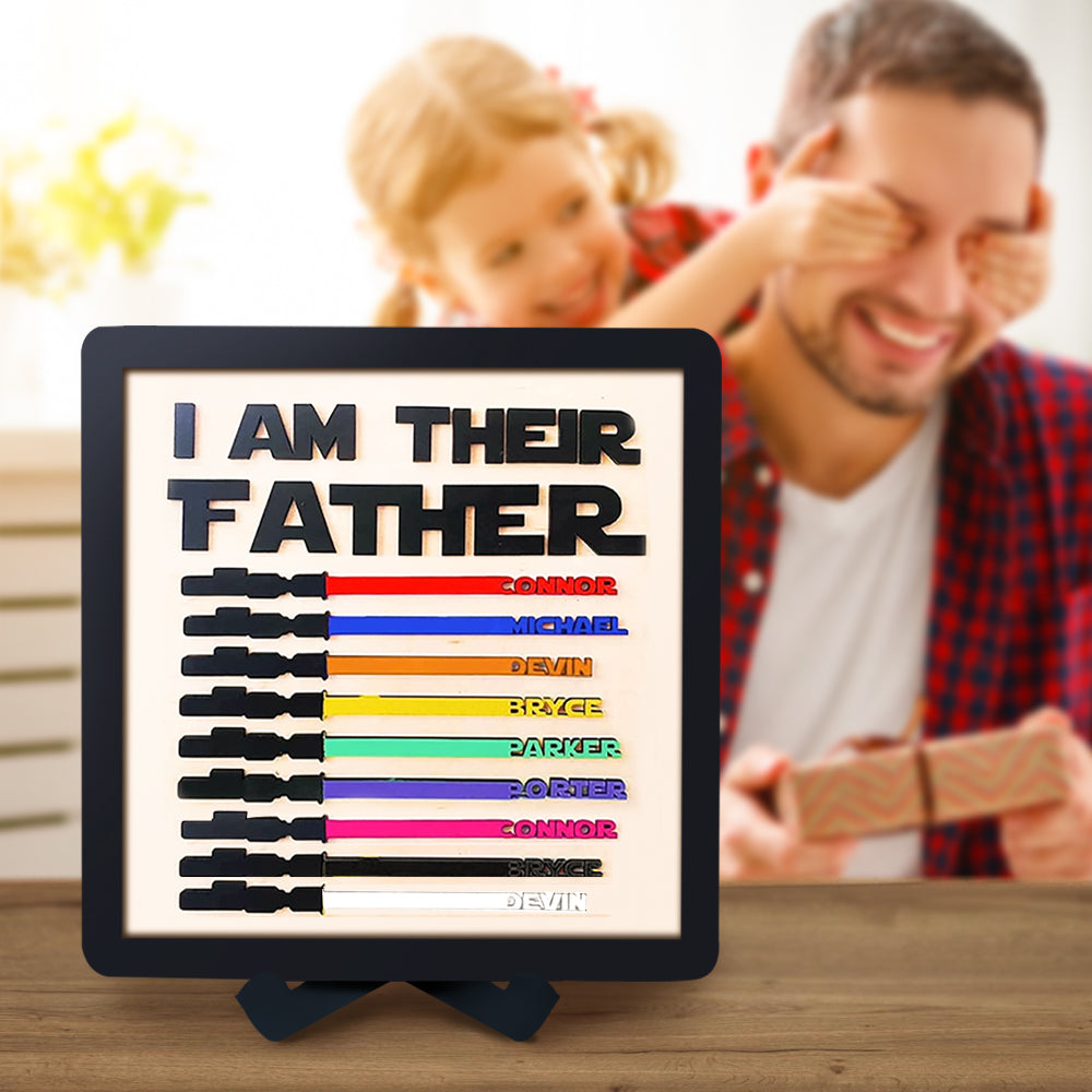 Custom Name Light Saber "I AM THEIR FATHER" Wooden Sign for Father's Day Gifts