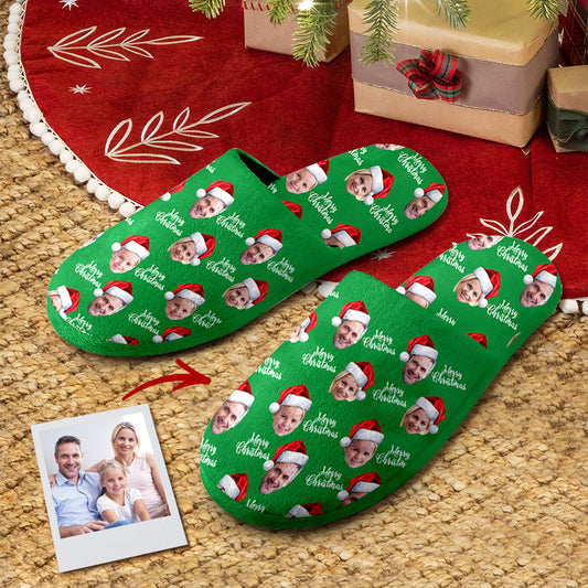 Custom Unisex Christmas Slippers Personalised Green Casual House Cotton Slippers