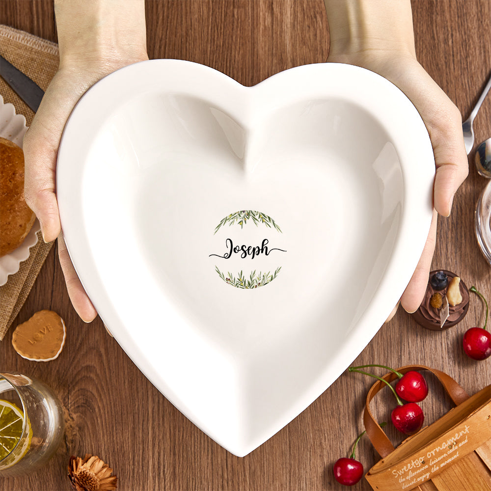 Custom Name Heart Shaped Plate Personalised Ceramics Dinner Plate