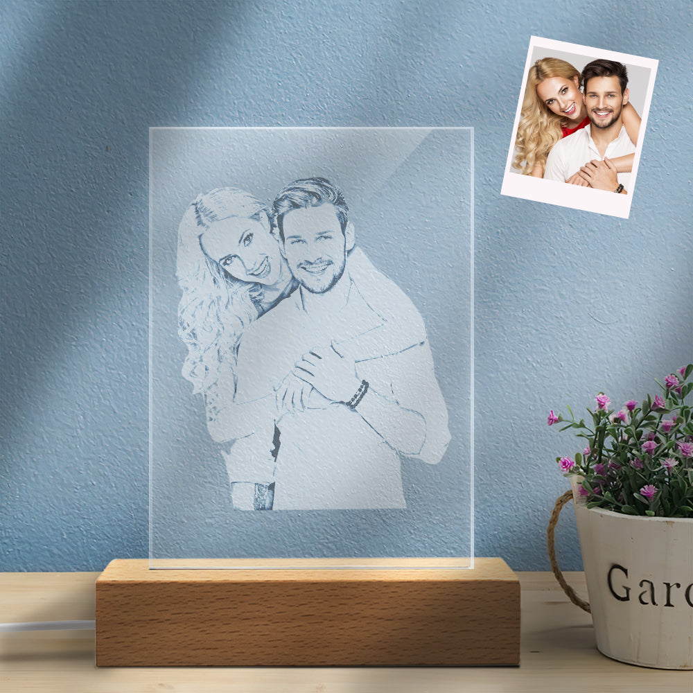 Custom Photo 2D Lamp Personalised Glass Led Night Light for Wedding Gift