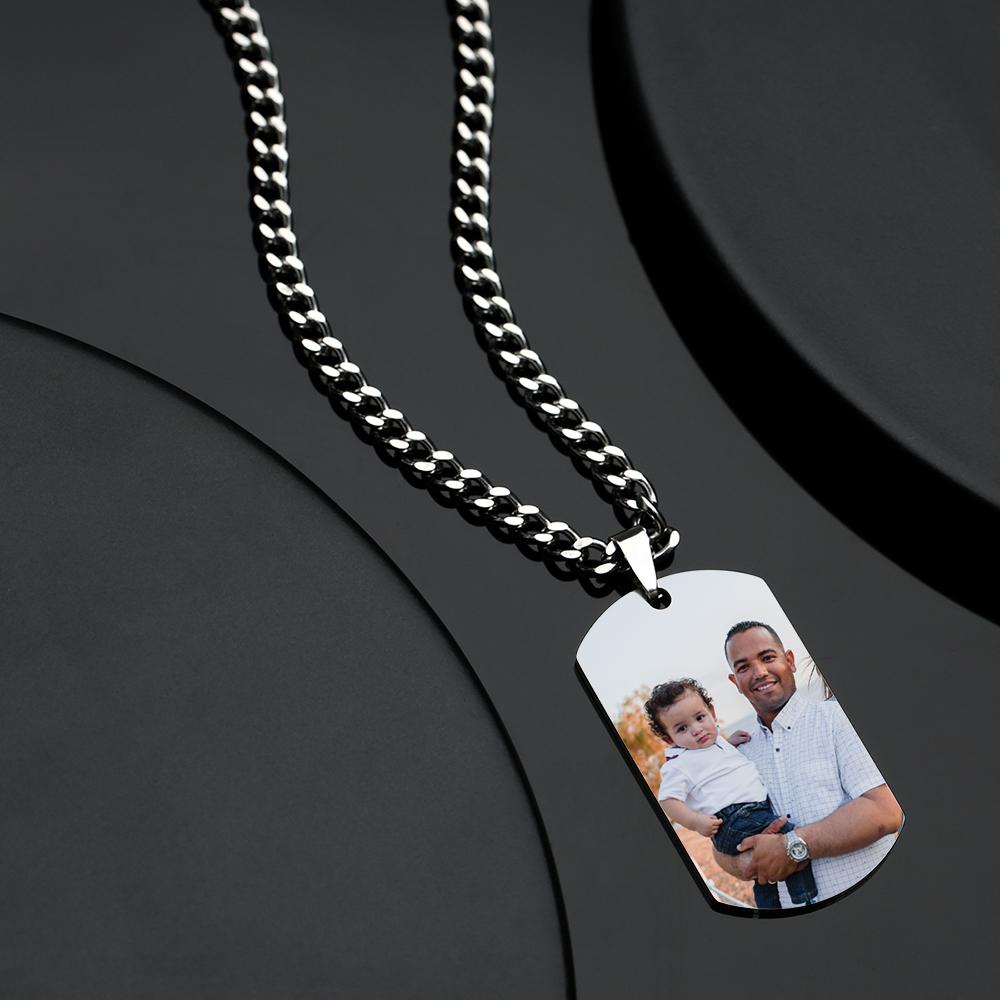 Custom Engraved Stainless Steel Mens Dog Tag Photo Necklace For Heroes Dad