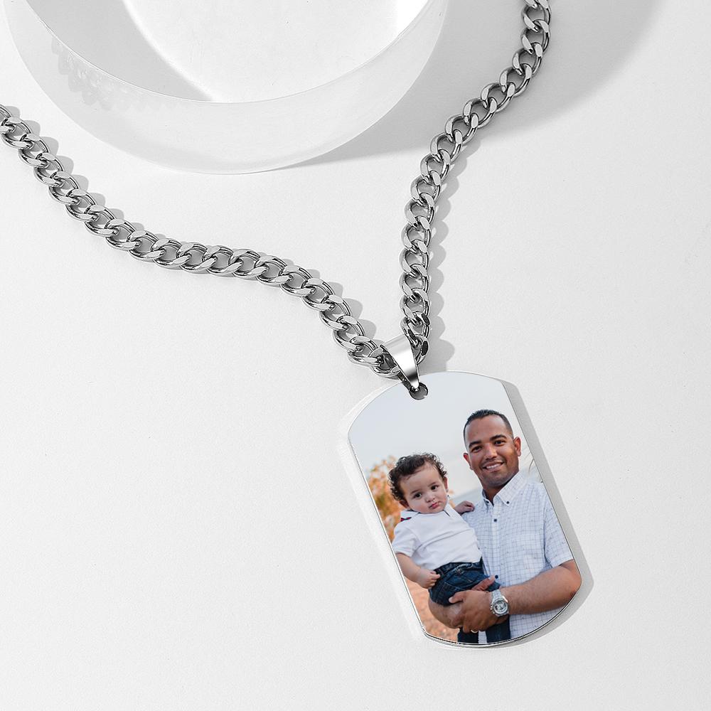 Custom Engraved Stainless Steel Mens Dog Tag Photo Necklace For Heroes Dad