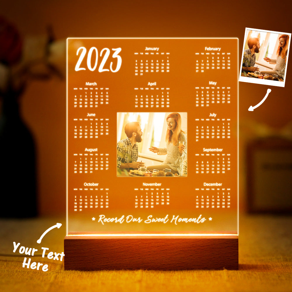 Personalised 2023 Calendar Night Light Custom Photo and Text Led Lamp