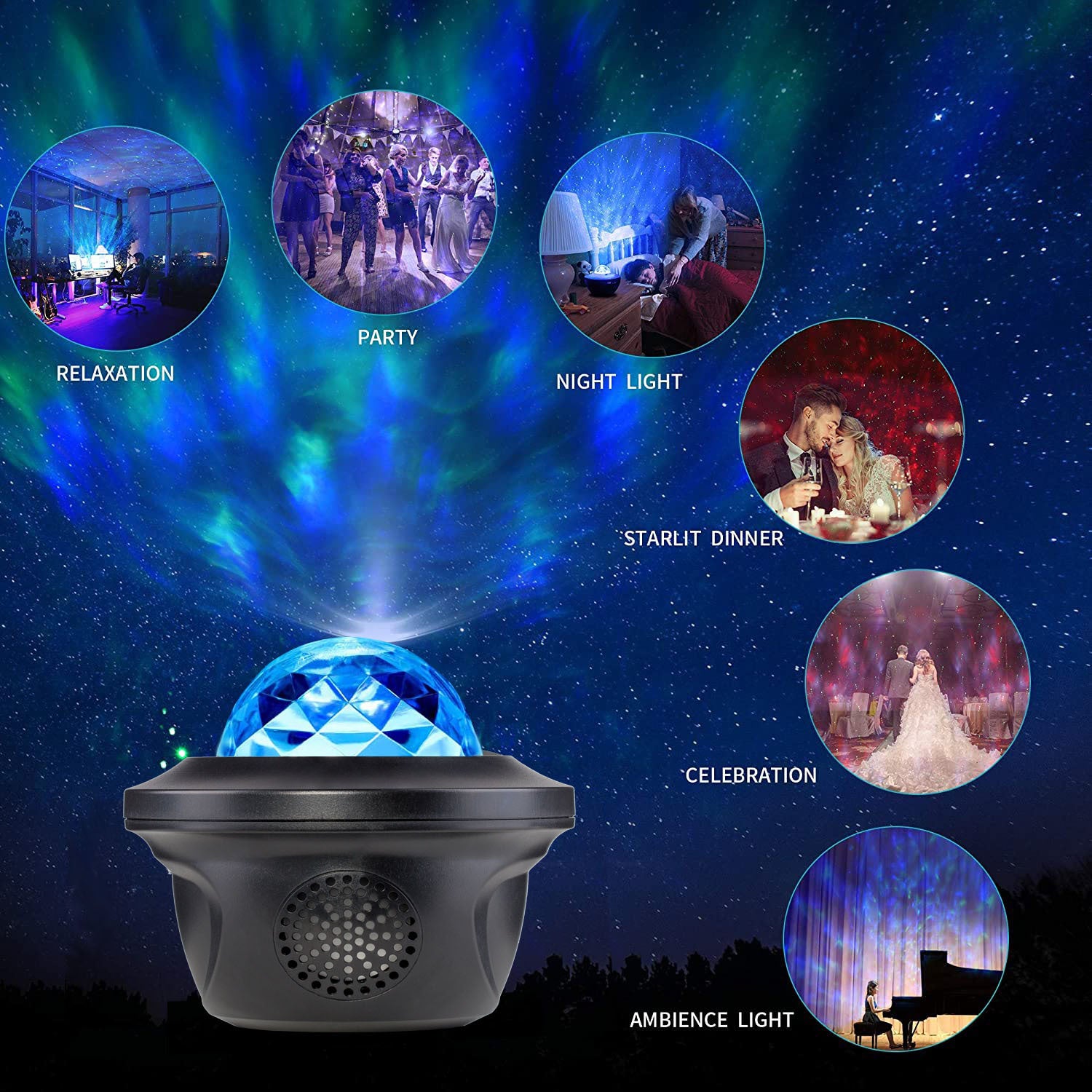 LED Star Galaxy Projector Starry Sky Night Light with Bluetooth Speaker