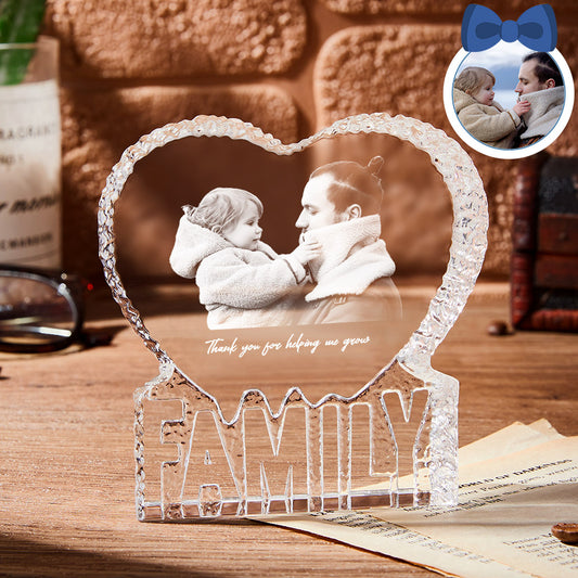 Customised Photo Crystal Sculpture Keepsake 3D Crystal Photo Heart Gift for Dad