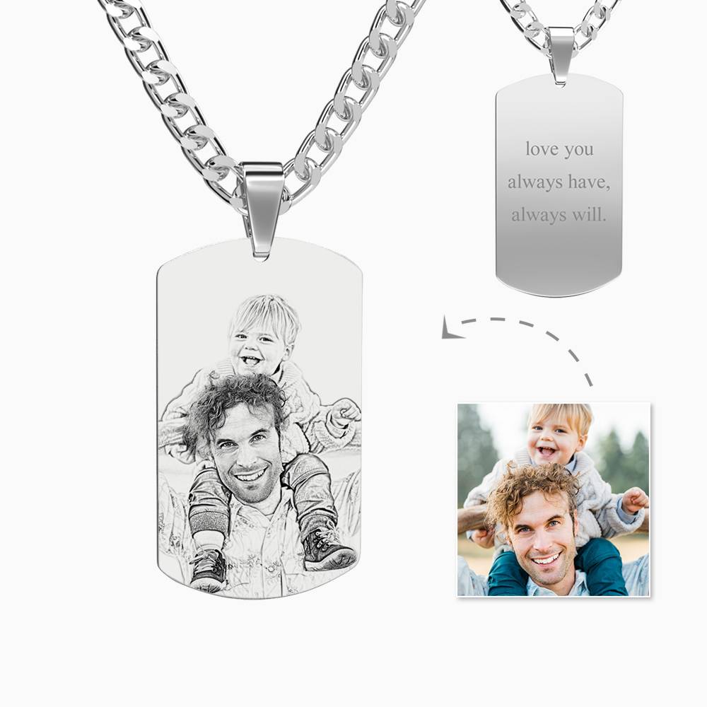 Father's Gifts Personalised Mens Dog Tag Engraved Photo Necklace