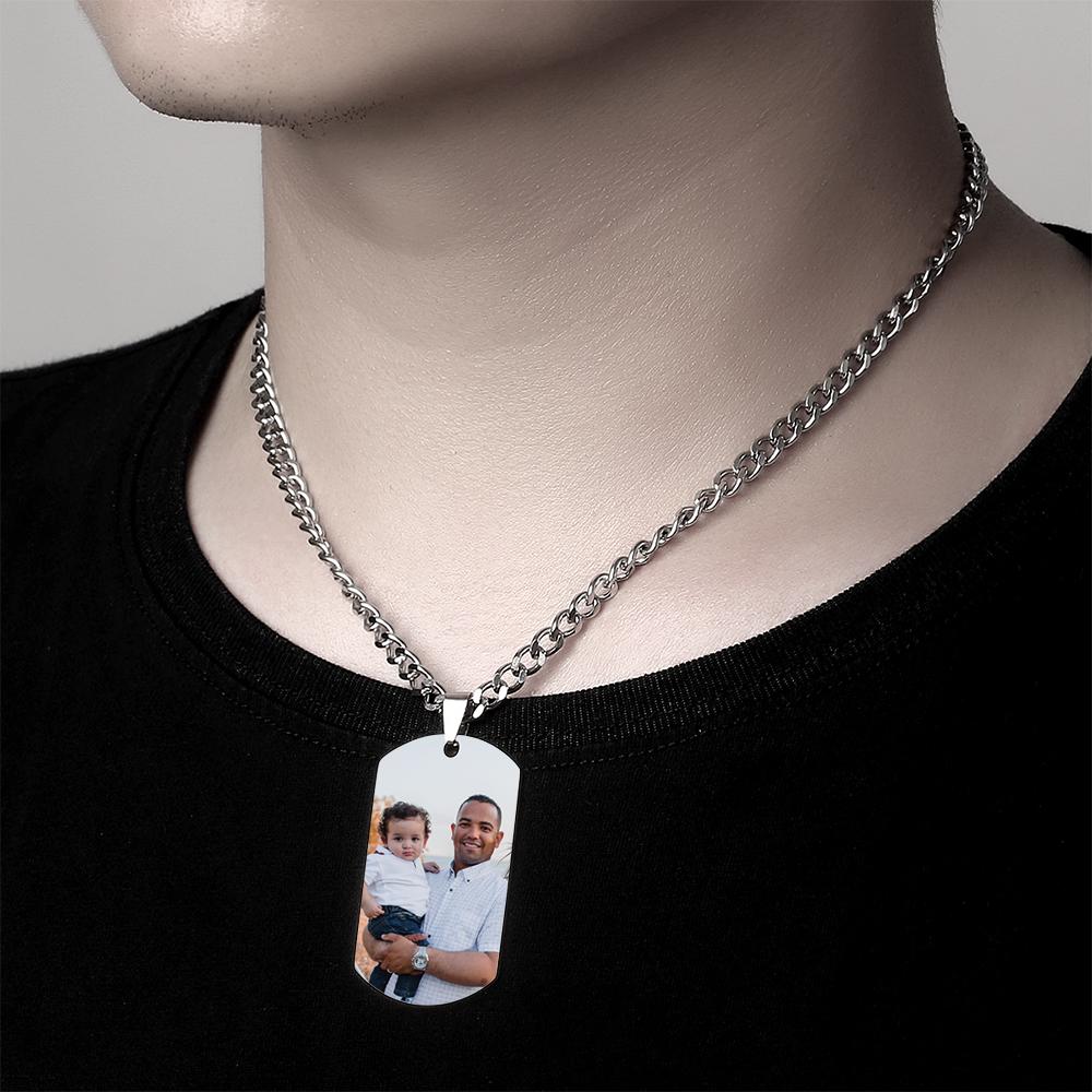 Custom Engraved Stainless Steel Mens Dog Tag Photo Necklace For Heroes Dad