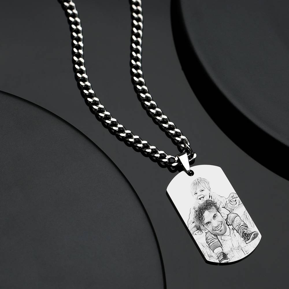 Father's Gifts Personalised Mens Dog Tag Engraved Photo Necklace