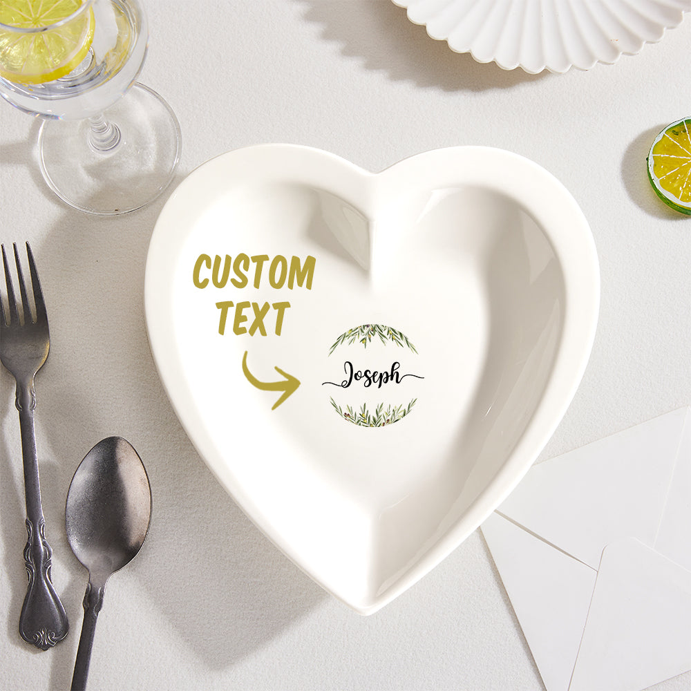 Custom Name Heart Shaped Plate Personalised Ceramics Dinner Plate