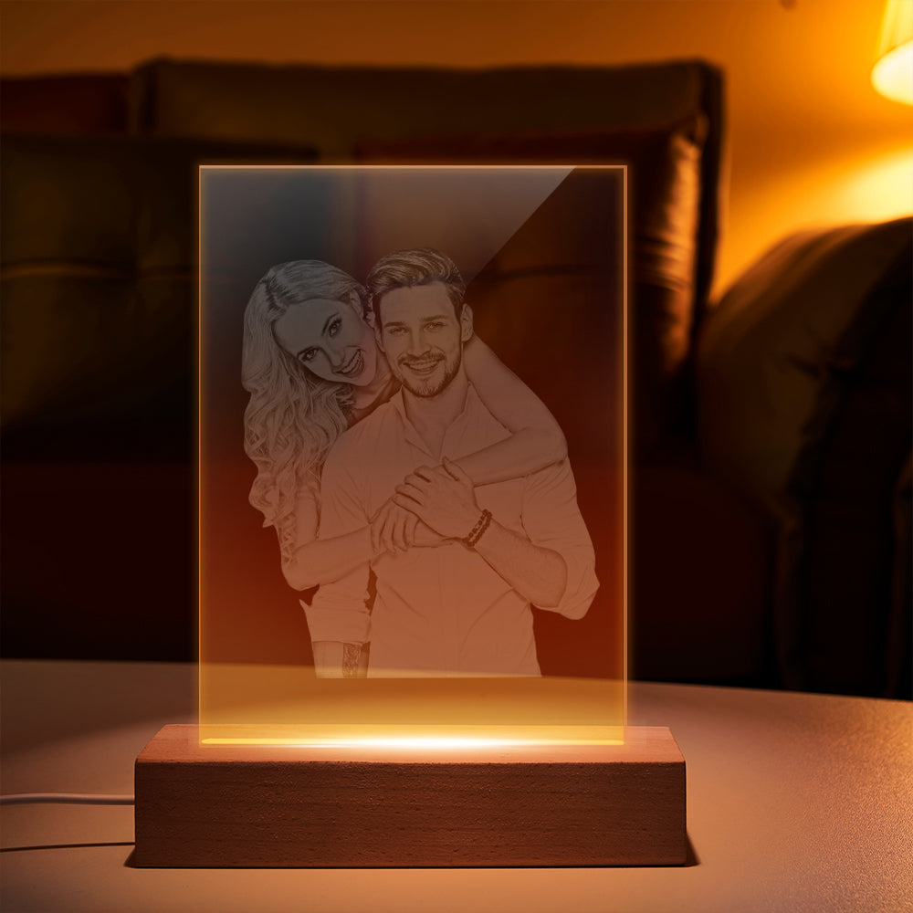 Custom Photo 2D Lamp Personalised Glass Led Night Light for Wedding Gift