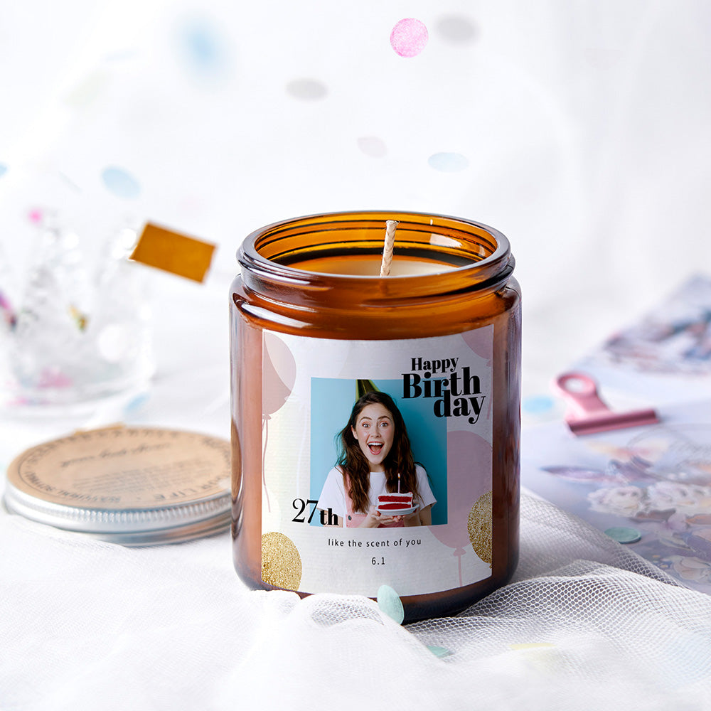 Happy Birthday Scented Candles Soy Wax Fragrance Candle With Photo