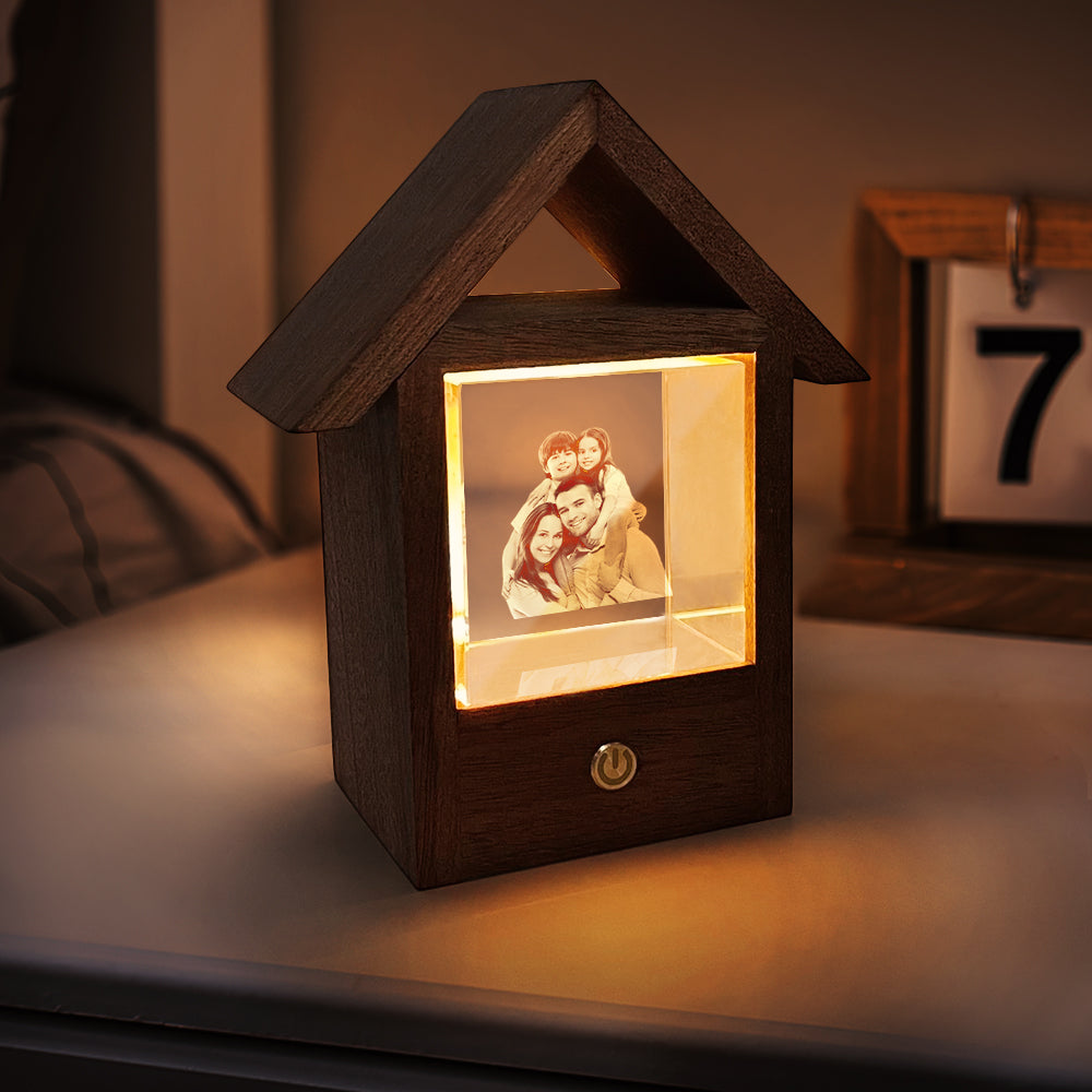 Personalised 3D Crystal Photo Lamp Wooden House Night Light