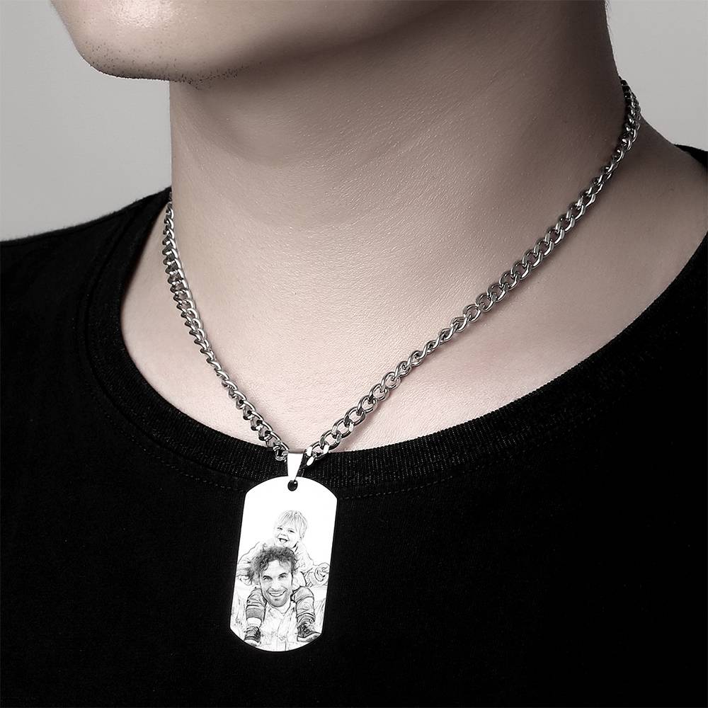 Father's Gifts Personalised Mens Dog Tag Engraved Photo Necklace