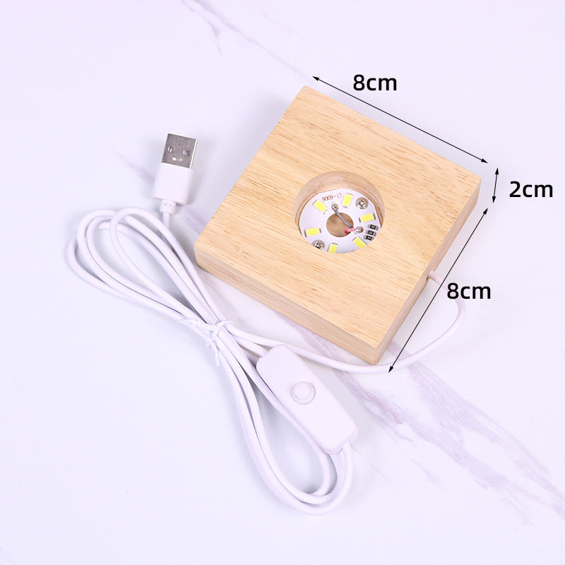 LED Glowing Light Square Wooden Base for 8cm Crystal Ornament