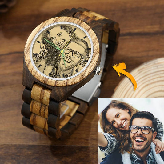 Custom Engraved Men's Wooden Photo Watch 45mm