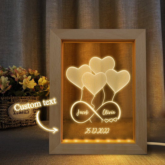 Custom Infinity Night Light Personalised Name 3D Heart Wooden Frame Lamp