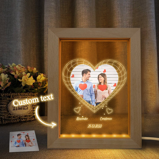 Custom Night Light Personalised 3D Heart Wooden Frame Lamp Valentine's Day Gift